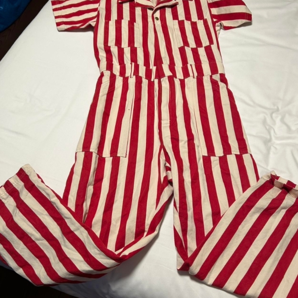 Red and White Striped Women's Jumpsuit - Picture 2 of 2